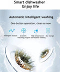 Image showcasing features of No Fuss Countertop Portable Dishwasher With Five Smart Wash Cycles and Turbo High Temp Sanitizing.