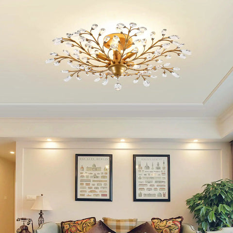 Vintage K9 Clear Crystal Chandeliers Gold Finish Five Light Ceiling Pendant Lighting Fixture