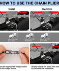 Instructions showing how to use chain pliers from 12 Piece Bicycle Chain Tool Set With Chain Cutter, Pliers, Measuring Tool, etc.