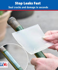 Applying Clear Butyl Seal Tape 4 x 5 Ft Waterproof Leak Repair Tape For Roofs Gutters Pipes And RVs on a pipe to stop leaks
