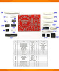 4 In 1 SMD SMT Soldering Practice Kit with red training board, components, and parts list for beginners and hobbyists.