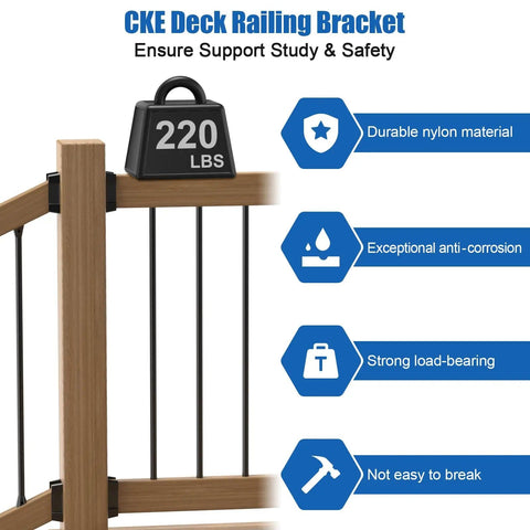 30 Pack Deck Railing Brackets Connectors For 2x4 Wood Posts Angled Railing Kit With Screws No Fuss Easy Install Handrail Stair Fence Rail Bracket Set For Wooden Posts, shown supporting weight, with material details.