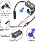 Universal Car Radio Antenna Signal Booster 12V for marine car boat truck RV shown with connectors and cable clamps
