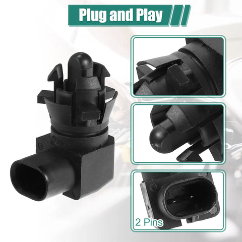 No Cut No Drill Direct Drop In Swap Exterior Ambient Air Temperature Sensor For Chevy Silverado And GMC Sierra Yukon Tahoe Suburban 2014 To 2022 OE 13583411 Replacement close-up showing 2-pin connector design.