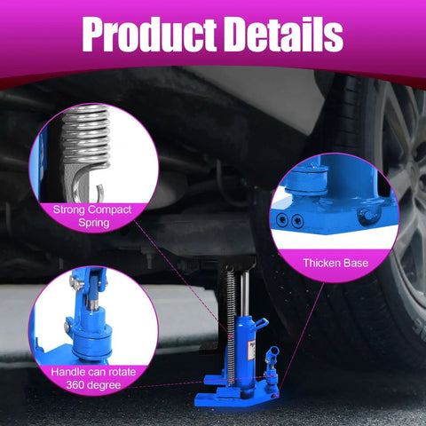 Heavy Duty Hydraulic Toe Jack detailed view showing strong spring, thickened base, and rotating handle for 20 Ton Lift Capacity.