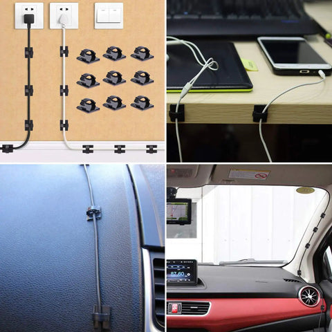 Adhesive Cable Clips 100 Pack Self Adhesive Wire Holders For Desk And Cable Management In Office, Home, And Car, Strong Grip Curved Inside Loop Fits Various Cables, Easy Peel And Stick, Keeps Cords Neat And Tidy, No Drilling
