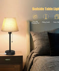 Bedside Table Lamps Set Of 2 With Dual USB Ports And Built In AC Outlet For Easy Nightstand Charging Fabric Shade Dope Modern Night Lights For Bedroom Living Room Or Office Bulb Not Included on nightstand next to bed.