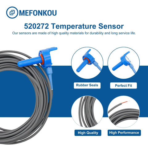 Front view of MEFONKOU 520272 temperature sensor with 20-ft cable for Pentair pool & spa automation