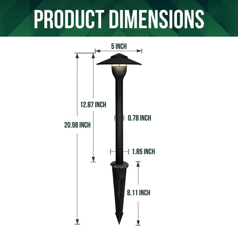 Diagram showing dimensions of Six Pack Aluminum Pathway Lights Set With Low Voltage LED Landscape Path Lighting, 20.98 inches tall