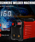 Portable 200A Arc Welder For Home And Workshop, 110V IGBT Inverter With digital display showing 160 and red casing