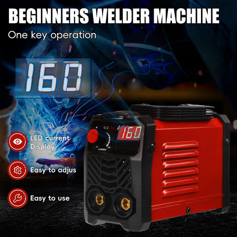 Portable 200A Arc Welder For Home And Workshop, 110V IGBT Inverter With digital display showing 160 and red casing