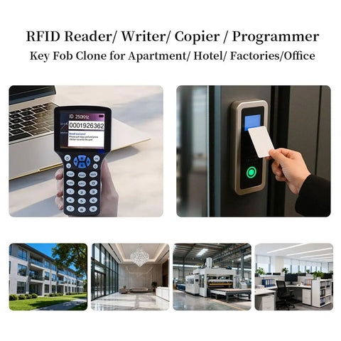 Multi Frequency RFID Reader Writer Kit With Free Software And USB For Easy Access Control and Home Security device in use.