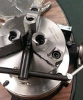 Close-up of 6 Inch Three Jaw Chuck on 8 Inch Precision Horizontal Vertical Rotary Table With 6 Inch Three Jaw Chuck Dual Index Plates 1:90 Reduction Gear.