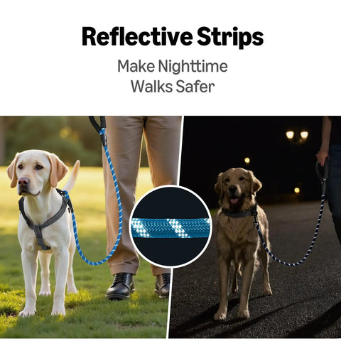 Built Tough Heavy Duty Round Dog Leash Featuring A Comfy Cushioned Grip Handle And Durable Recycled Polyester Rope Perfect For Daily Strolls And Pup Training Adventures In Blue Six Feet