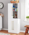 Pantry cabinet with gold handles showcasing Six Pack Champagne Bronze Knurled Cabinet Pulls Set, 18 Inch Center To Center.