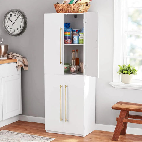 Pantry cabinet with gold handles showcasing Six Pack Champagne Bronze Knurled Cabinet Pulls Set, 18 Inch Center To Center.