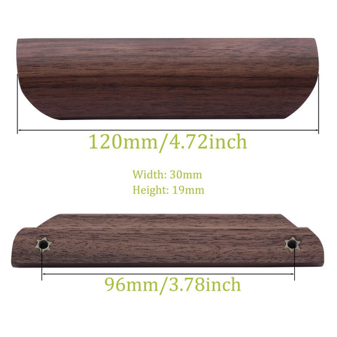 Wooden Drawer Handles 4 Pack For Cabinet Cupboard Dresser And Wardrobe Drawers With 3.77 Inch Hole Distance in Black Walnut Finish