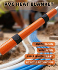 Heavy Duty PVC Heat Blanket For Conduit Bending Up To 1-1/2 Inch. Orange blanket shown fitting various PVC pipes.