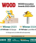 Grab This Knockout Lock Miter Router Bit For Flawless Woodworking Joints With Zero Sweat Setup And A Pro Grade Half Inch Shank That Guarantees Dead On Cabinet Alignment Every Single Project displayed alongside 1/2 gauge.