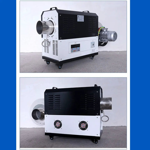 2KW Industrial Hot Air Blower And High Power Heater With Digital PID Temperature Control And Auto Overheat Safety For Heavy Duty Shop Grind Rock Solid Pro Grade Blower, side view showcasing digital controls and outlet.