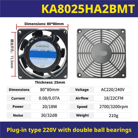 80x80x25mm Axial Flow Cooling Fan For Industrial Cabinets 220V Power 0.10 0.06A Draw High Airflow Ventilation Fan For Electronics