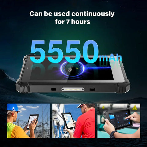 Tough As Nails 8 Inch Rugged Tablet Running Windows 11 Pro With Built In Gps Navigation Heavy Duty Construction Intel N5100 Processor 8Gb Ram And 128Gb Storage Waterproof Ready displaying impressive battery life and navigation features.