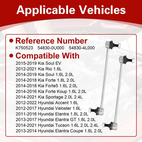Hyundai Kia Front Stabilizer Sway Bar Link Kit Fits Accent Elantra Tucson Veloster Rio Forte Soul Sportage 2011 To 2022 Easy Install Durable Replacement No Hassle Fit, steel sway bar links