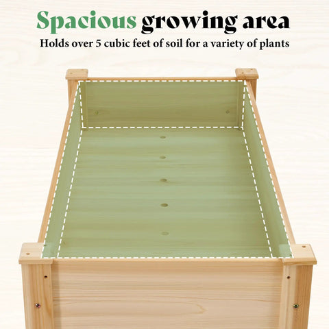 Raised Garden Bed With Sturdy Stand For Backyard Or Patio, 48x30x24 Inch Light Wood Planter Box With Bed Liner and Divider