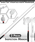 2 Pack Telescoping Inspection Mirrors With Long Handle Round 50mm Extendable Mirror On A Stick For Technicians Mechanics And Contractors To Check Tight Spaces Hidden Areas Durable Metal And Glass Build Black