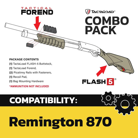 Diagram of Flash-5 Buttstock and Forend for 12 Gauge Pump-Action Shotguns Combo Pack Flat Dark Earth Fits Remington 870.