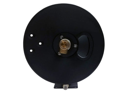 Front view of a Heavy Duty Pressure Washer Hose Reel for Skid or Wall Mount, showing the durable hand crank design.
