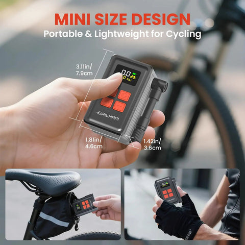 Mini Bike Tire Pump With 150 PSI Fast Inflation And Auto Stop Gauge Presta And Schrader Valve On The Go Electric Air Pump For Road And Mountain Bicycles EBikes Motorcycles And Sports Balls