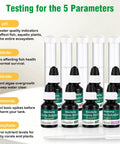 5 In 1 Aquarium Water Test Kit Keeps Your Fish Tank Hella Clean By Checking Ph Ammonia Nitrite Nitrate And Phosphate with test tubes and reagent bottles.