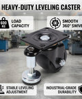 3 Inch Leveling Plate Caster Wheels With Adjustable Feet For Heavy Duty Workshop Gear Smoother Than Butter Swivel Action Dead Nuts Secure At 1322 Lbs Solid Rust Resistant Steel with 600 kg load capacity.