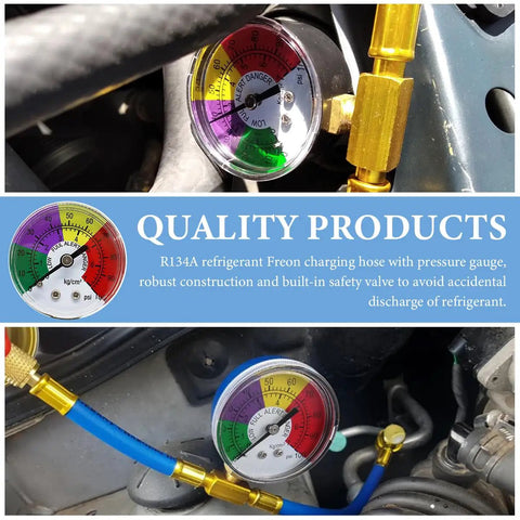 R134A Refrigerant Charging Hose Kit With Pressure Gauge And Half Inch Tap Dispensing Valve For Car Air Conditioning Recharge