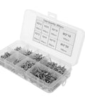 800 Piece Self Tapping Screws Kit M2 Carbon Steel Multi Size Set in an organized storage box for wood metal projects