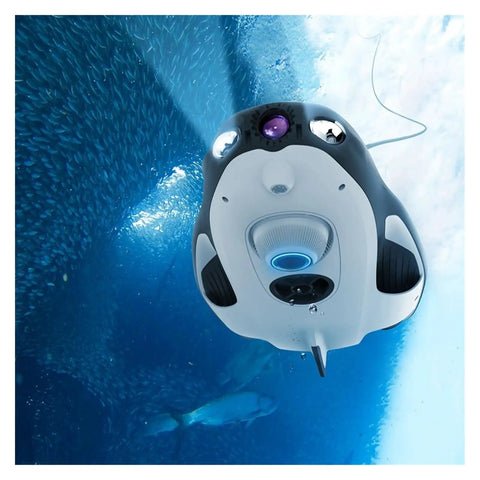 Your Go To Underwater Camera Drone For Boating And Fishing With 4K UHD Video And 12MP Stills, 164Ft Waterproof Tether underwater.