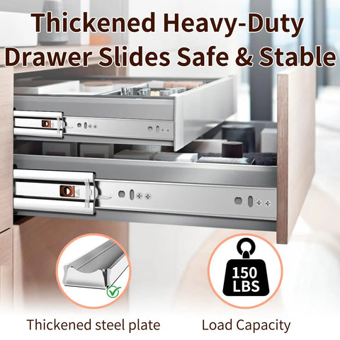 22-Inch Soft Close Drawer Slides With Ultra Smooth Full Extension, Stainless Steel SUS304 Side Mount Rails in kitchen cabinet