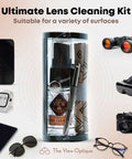 Fresh Eyes On The Go Lens Cleaning And Repair Kit With Half Ounce Antireflective Safe Spray Ultra Soft Microfiber Cloth Pocket Sized keychain screwdriver in sleek vinyl case.