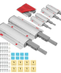 Magnetic Push Latches 4 Pack Double Push To Open Hidden Cabinet Touch Latches with screws and accessories, silver finish.