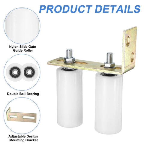 Two Set Slide Gate Guide Rollers With 5 Inch Nylon Rollers And L Shaped Rear Post Bracket Universal Sealed Ball Bearing Rolling Gate Guide For Sliding Doors White Durable Nylon Construction For Smooth Quiet Operation