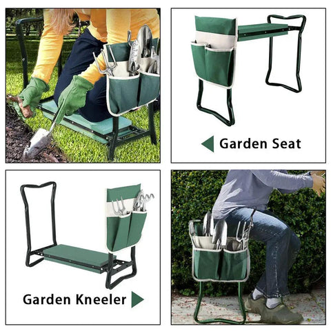 Heavy Duty Garden Kneeler And Seat Stool With Folding Bench Large Tool Pocket Soft EVA Kneeling Pad Knee Saver