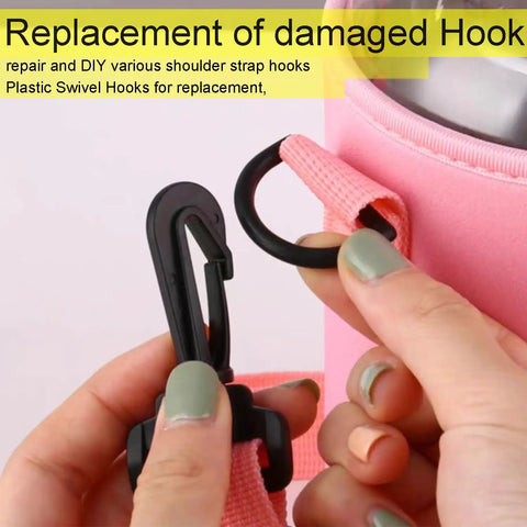 Top Shelf 12 Piece Plastic Swivel Snap Hooks For 1 Inch Webbing Straps With Slick 360 Degree Spin Rock Solid Clasp Hardware shown in use.