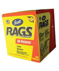 Heavy Duty Pro Grade Cloth Like Towels In A Box 200 Count 10 By 14 Pop Up Rags For Automotive Industrial Agricultural Equipment Maintenance And Service Mower Cloth Like Disposable Rags, yellow and red packaging shown from the side.