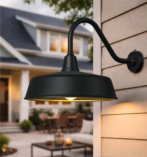Gooseneck Outdoor Barn Light Fixture For Porch Patio Garage Front Door with E26 bulb, classic farmhouse vibe on exterior wall