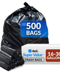 Heavy Duty Black Trash Bags 500 Count 16 To 25 Gallon Garbage Sacks Home Kitchen Bulk Deal stack with bagged rolls.