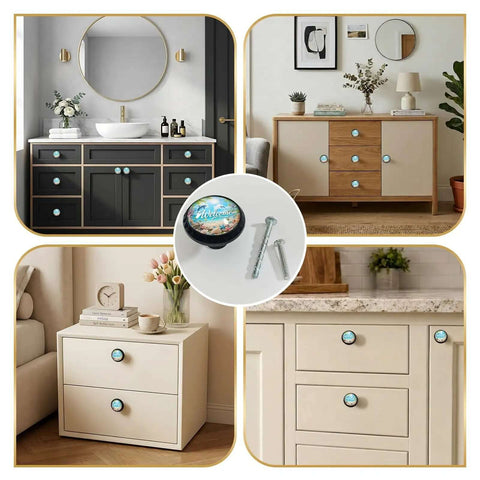 Set Of 4 Acrylic Beach Dolphin Cabinet Knobs Round Drawer Pulls for kitchen and dresser with ocean life and welcome theme