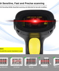 Plug And Play USB Barcode Scanner Laser Wired Handheld With Stand For Windows Mac Linux POS Systems Easy Setup Lightweight Ergonomic Reader That Speeds Up Checkouts And Inventory Scanning shown in close-up