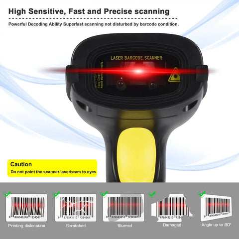 Plug And Play USB Barcode Scanner Laser Wired Handheld With Stand For Windows Mac Linux POS Systems Easy Setup Lightweight Ergonomic Reader That Speeds Up Checkouts And Inventory Scanning shown in close-up
