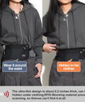 Hidden Travel Money Belt Wallet With RFID Blocking Slim Passport Holder Fanny Pack worn around waist and under clothes